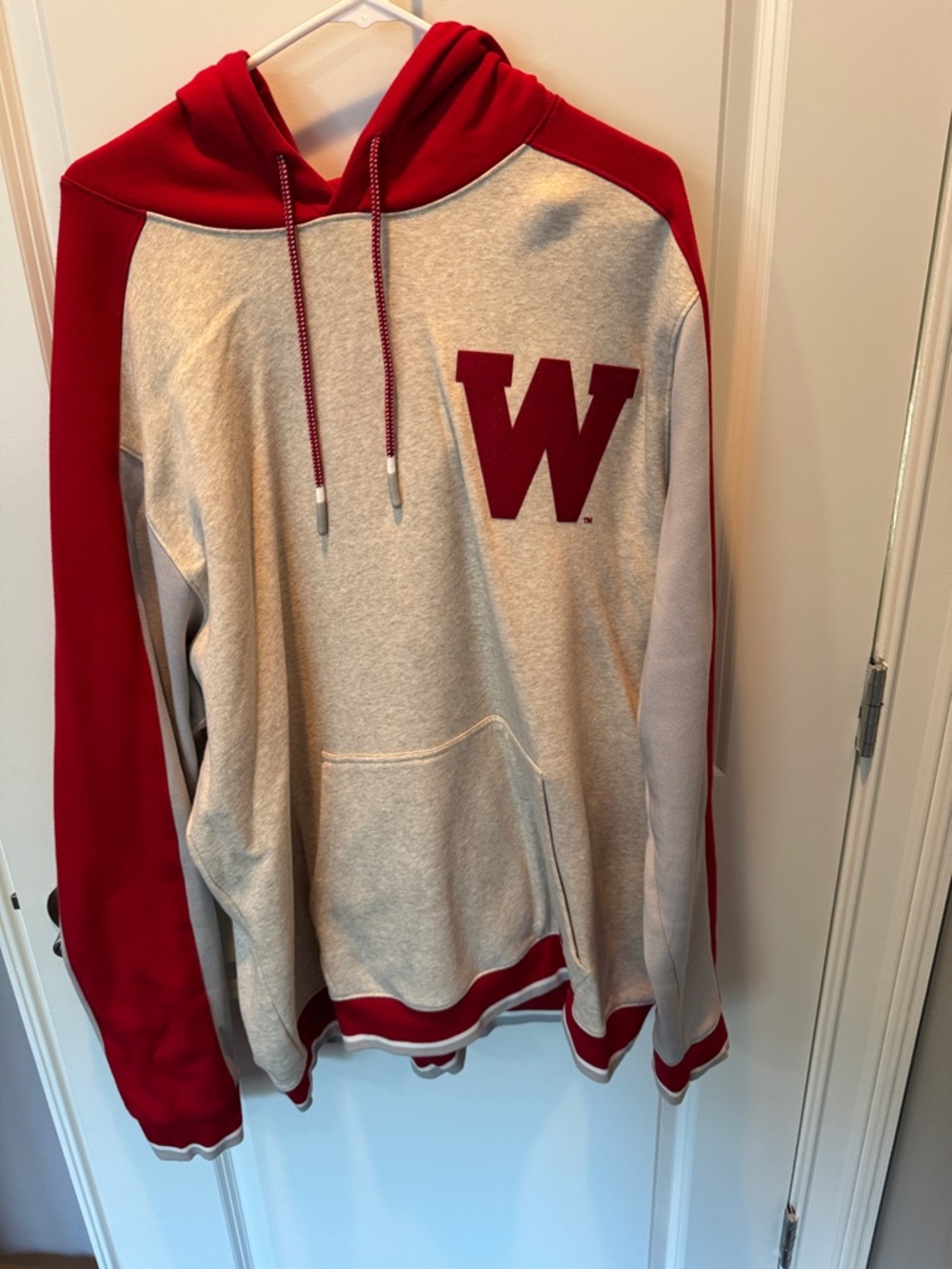 Under Armour University of Wisconsin Badgers Red and Light Gray hoodie W' Logo